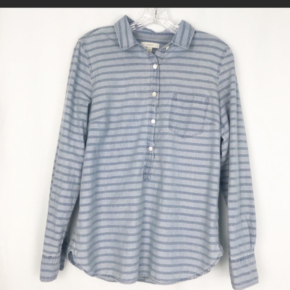 J. Crew striped chambray Popover button down top - Picture 2 of 8